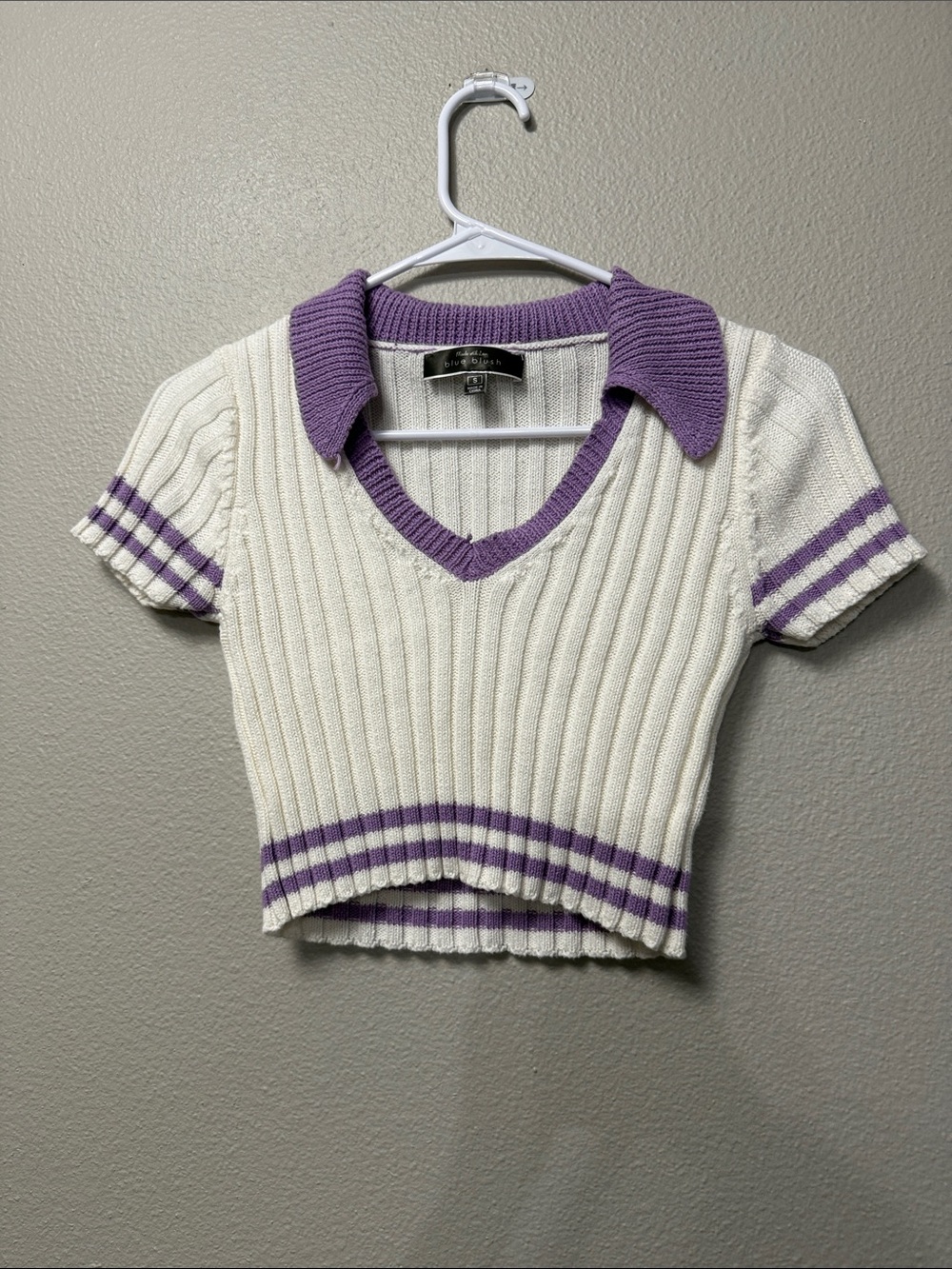 Blue Blush Cropped Polo Sweater